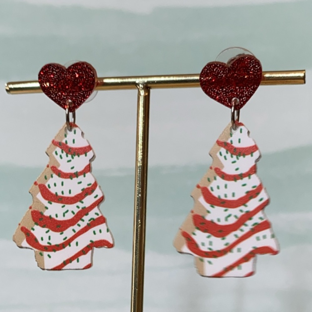 Christmas tree cake earrings debbie holiday new tacky party ugly fun gag gift
